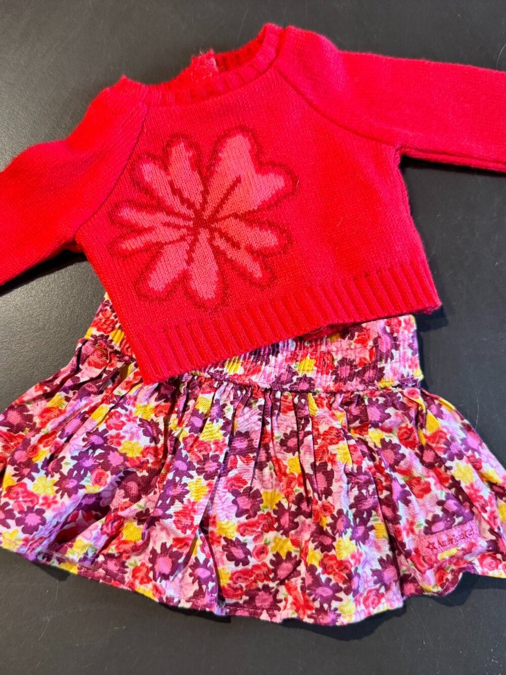 American Girl Doll - Red Flower Sweater & Floral Skirt Outfit
